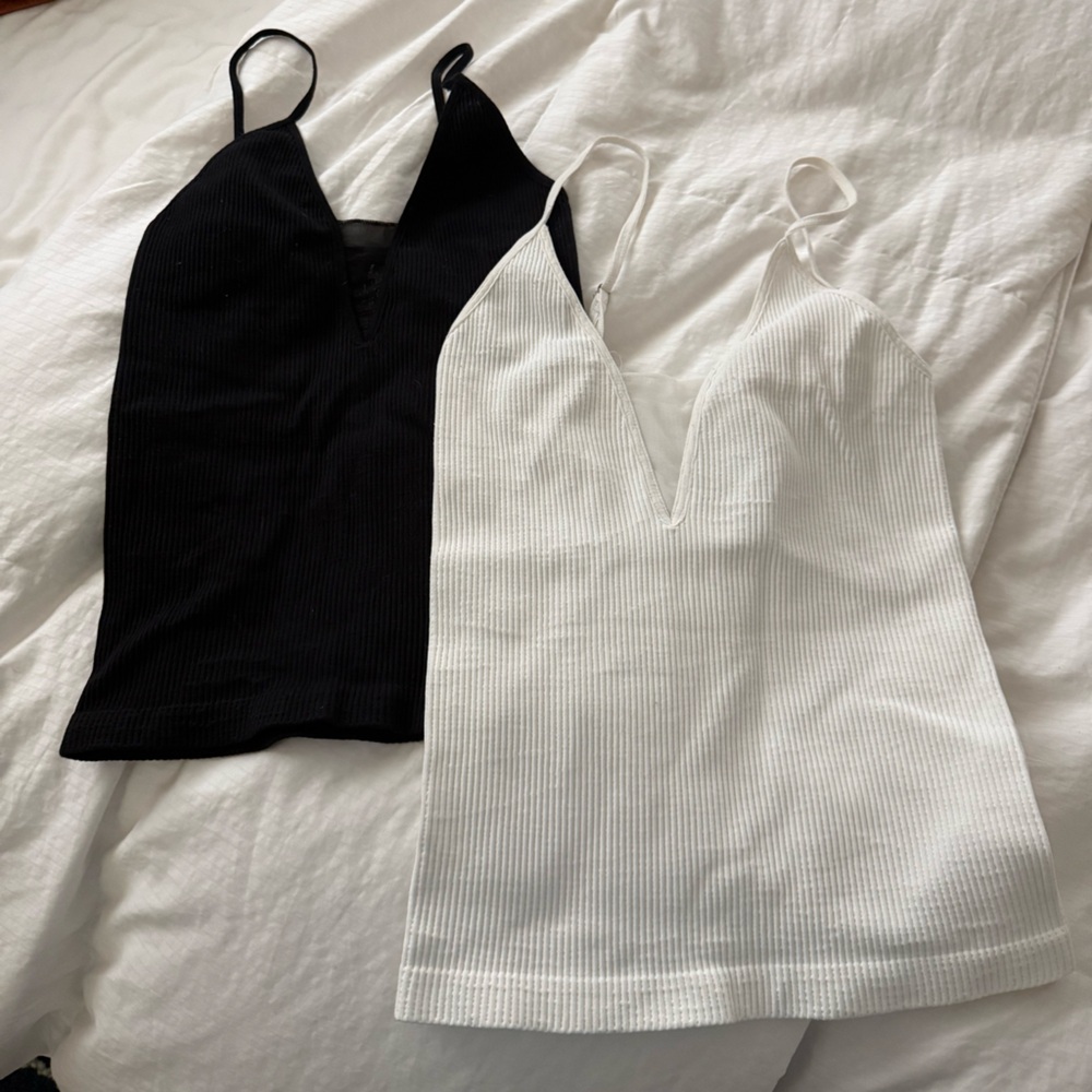 Black and White Ribbed Tank Tops Free People